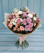 Букет цветов из:  Хризантемы, Розы и Альстромерии #REPLACE_PRED# Новомалороссийской